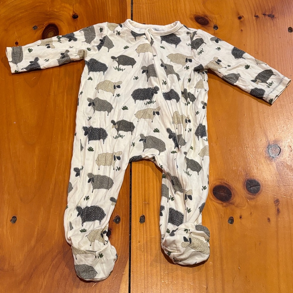 MUD PIE 3-6M Sheep Print Bamboo Footed Romper Jumper Zip Up Unisex